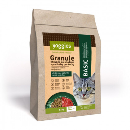 1,5kg Yoggies Cat "Basic" granule lisované za studena pro kočky