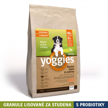 10kg Yoggies Active Kachní maso&zvěřina, minigranule lisované za studena s probiotiky