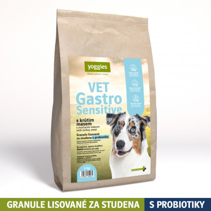 10kg Yoggies VET Gastro Sensitive s krůtím masem, granule lisované za studena s probiotiky