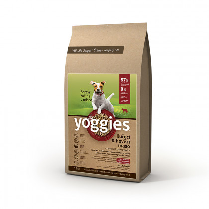 Granule Yoggies 15kg, KUŘECÍ + HOVĚZÍ maso, granule lisované za studena