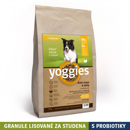 2 kg, Monoproteinové granule Yoggies s krůtím masem a jáhly, lisované za studena s probiotiky