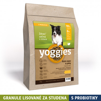 2 kg, Monoproteinové granule Yoggies s krůtím masem a jáhly, lisované za studena s probiotiky