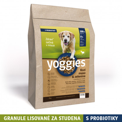 2kg, Hypoalergenní granule Yoggies s KOZÍM masem a br. vločkami, lisované za studena s probiotiky