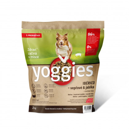 2kg Yoggies Ibérico vepřové maso s jablky, granule lisované za studena s probiotiky