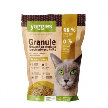 400g Yoggies Granule pro kočky s krocaním masem, lisované za studena s probiotiky