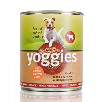 800g Yoggies hovězí konzerva pro psy s karotkou a lněným olejem