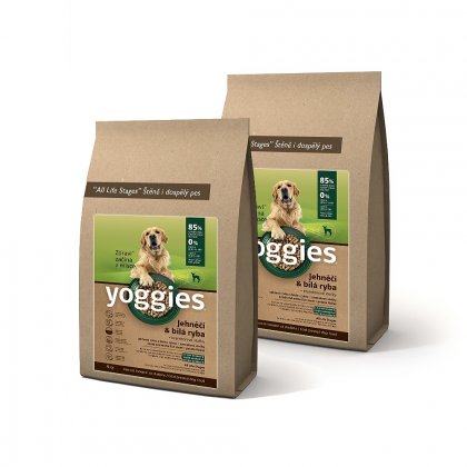 2 x 4kg, GRANULE YOGGIES, jehněčí a bílá ryba, granule lisované za studena