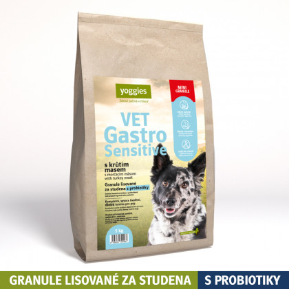 5kg Yoggies VET Gastro Sensitive s krůtím masem, minigranule lisované za studena s probiotiky