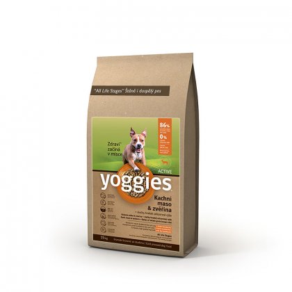 Granule Yoggies Active 15kg, kachna a jelen, granule lisované za studena