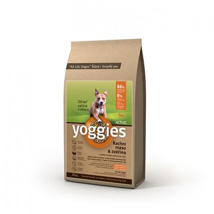 Granule Yoggies Active 20kg, kachna a jelen, granule lisované za studena