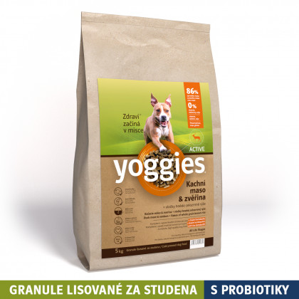 Granule Yoggies Active 5kg, kachna a zvěřina, granule lisované za studena